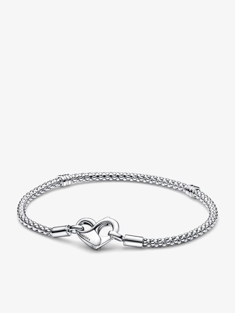 Pandora Sterling Silver Heart Lock Woven Chain Bracelet